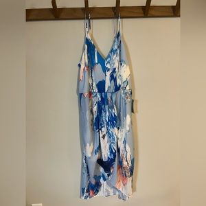 Blue watercolor floral print dress